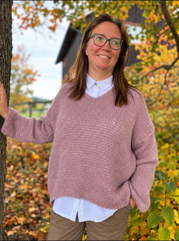 Oversized strikket genser, lyng rosa