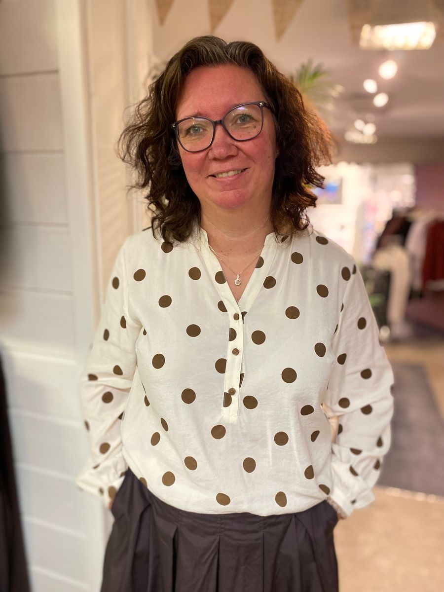 Polkadott bluse, brun/beige