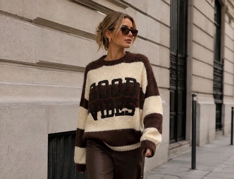 Good Vibes genser, Offwhite/brun