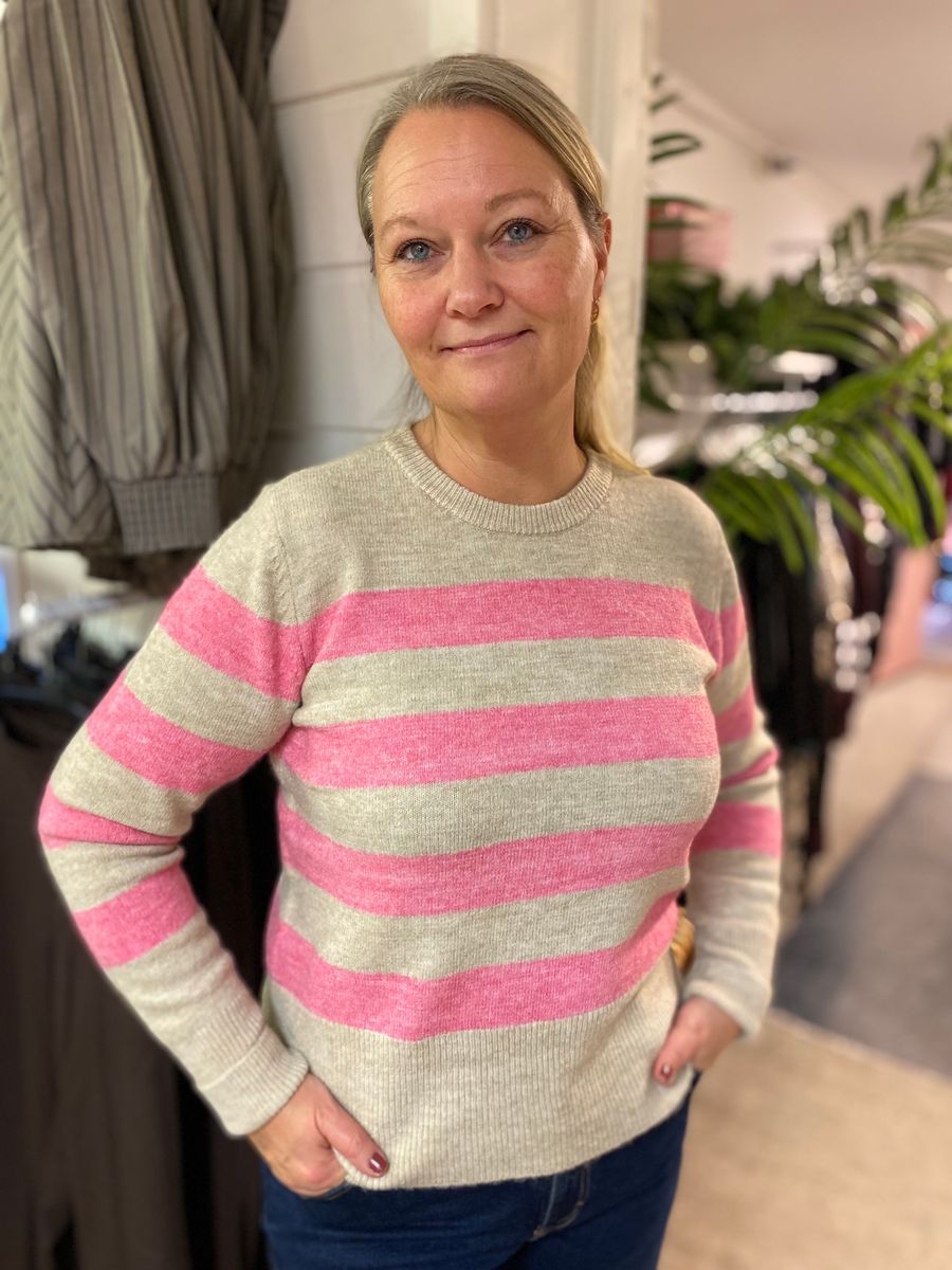 KAniel Striped Pullover, Feather gray/pink melange