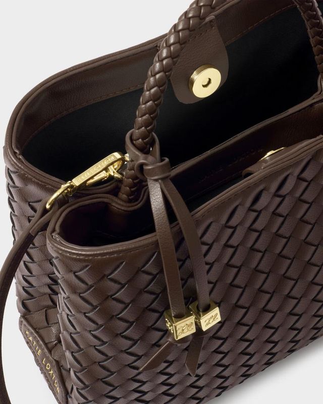 NOVA Hand Woven Top Handle Bag, Bitter Chocolate