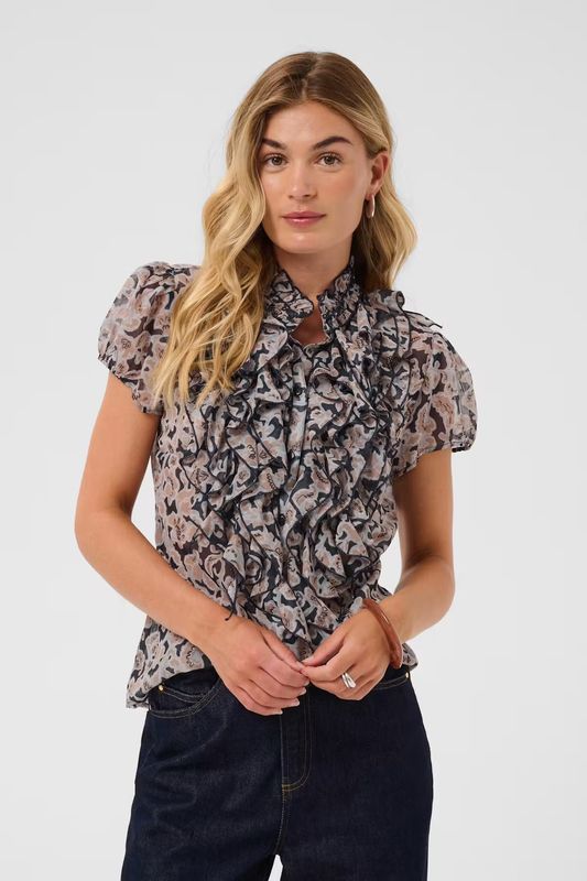 Lilja SZ bluse, Nightsky flower - blå/beige mønstret